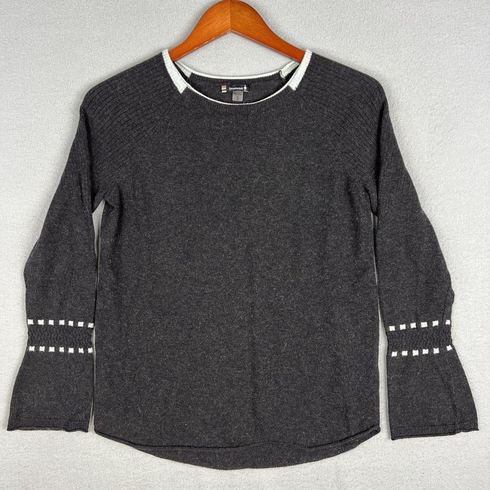 Smartwool Merino Wool Blend Knit Top Womens Small Gray Long Sleeve Pullover